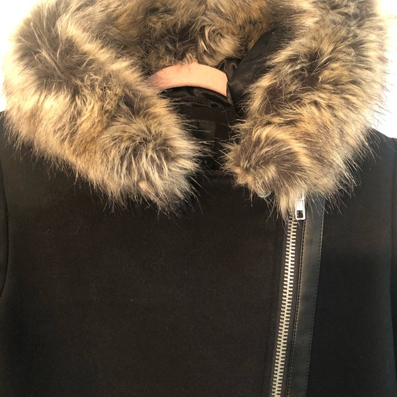 NWOT Attitude Black Winter Coat with Faux Leather Trim - Picture 3 of 7